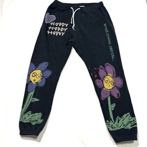 Black Sweatpants with Floral Design